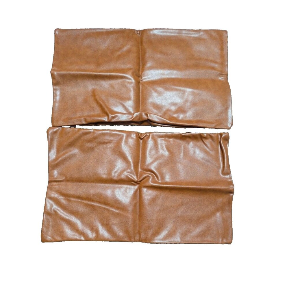 NEW Faux Leather Lumbar Throw Pillow Covers 12x20 Camel Brown Set Of 2 Fixwal